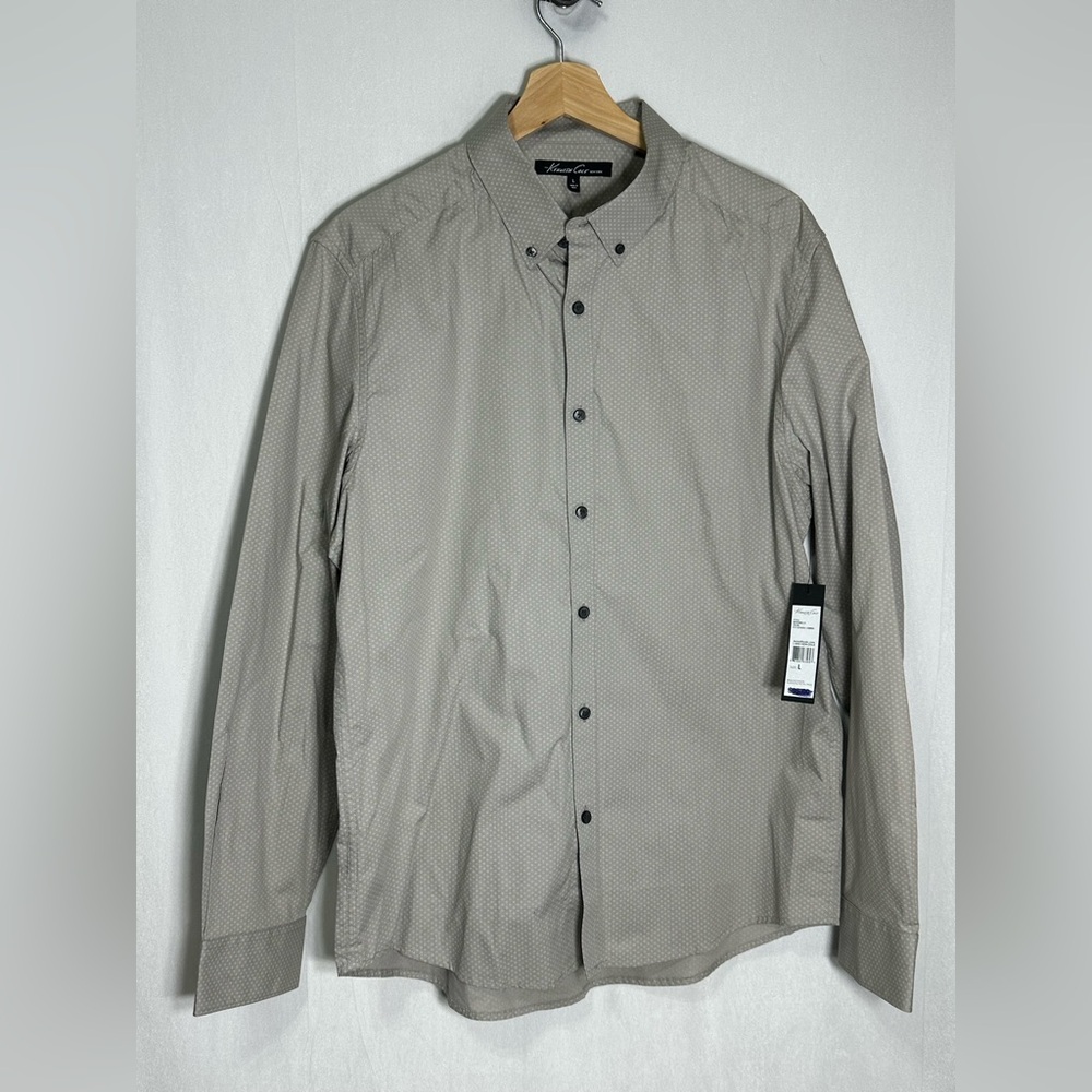 NWT Kenneth Cole New York grey geometric‎ print button down - size Large
